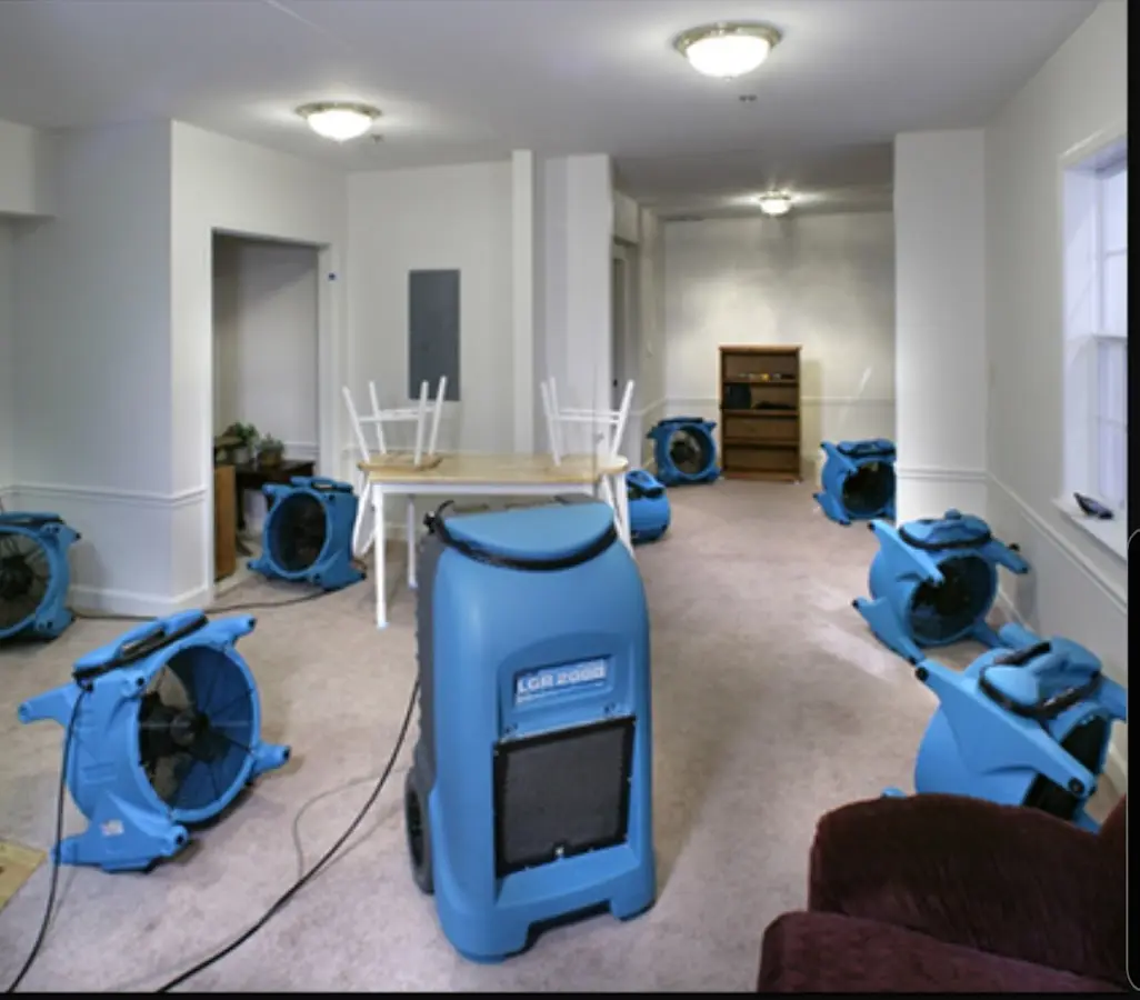Air movers and dehumidifier setup for Water Extraction & Removal in Clayton